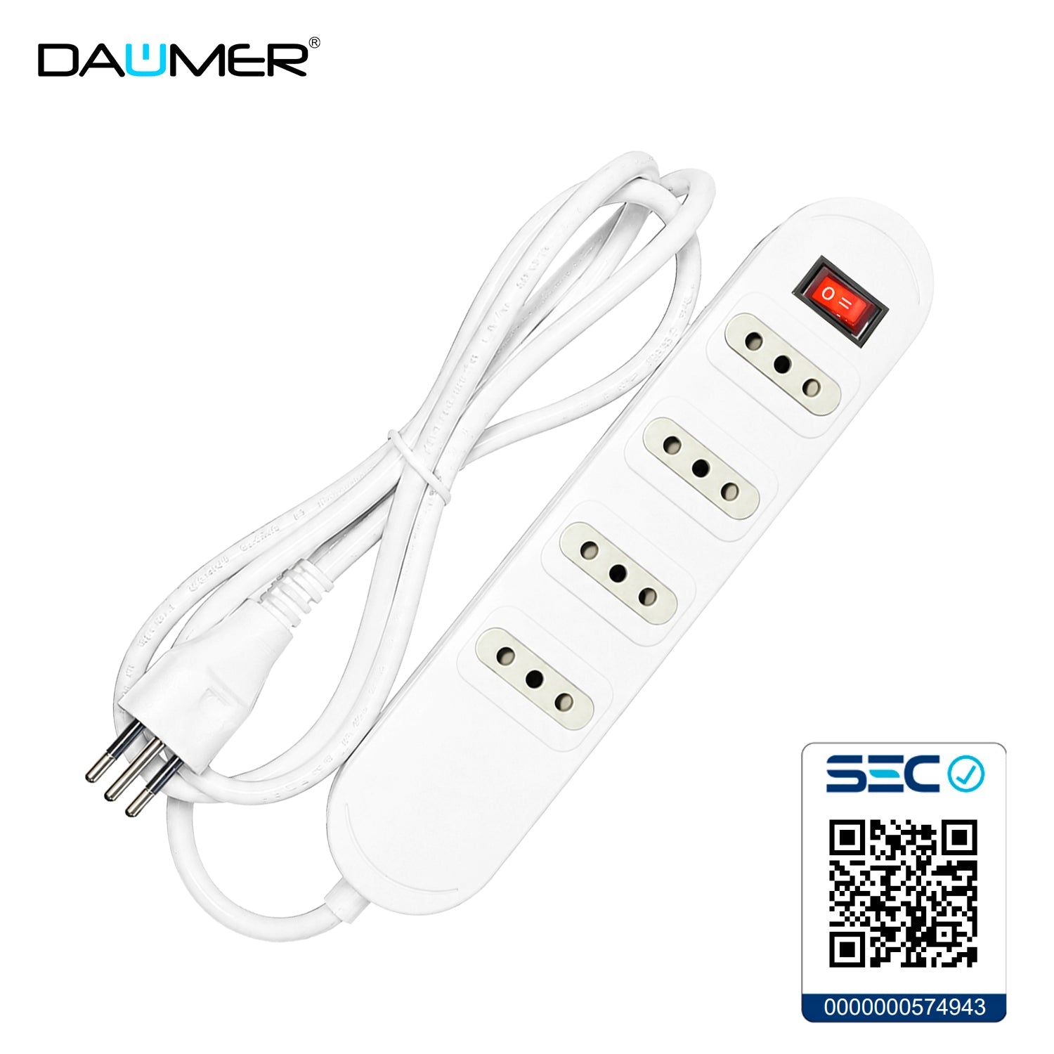 ALARGADOR CON INTERRUPTOR 4 ENCHUFES BLANCO 3 MTS
