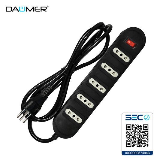ALARGADOR CON INTERRUPTOR 5 ENCHUFES NEGRO 5MTS