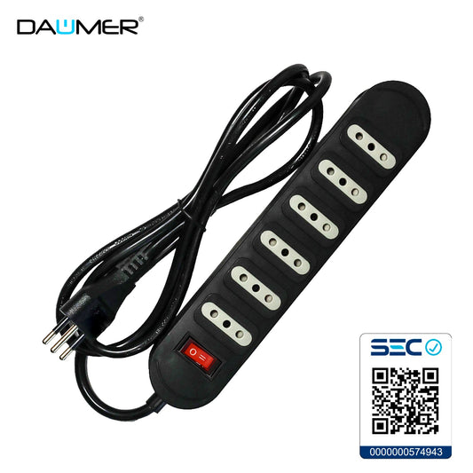 ALARGADOR CON INTERRUPTOR 6 ENCHUFES NEGRO 3MTS