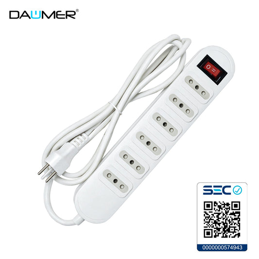 ALARGADOR CON INTERRUPTOR 6 ENCHUFES BLANCO 3 MTS